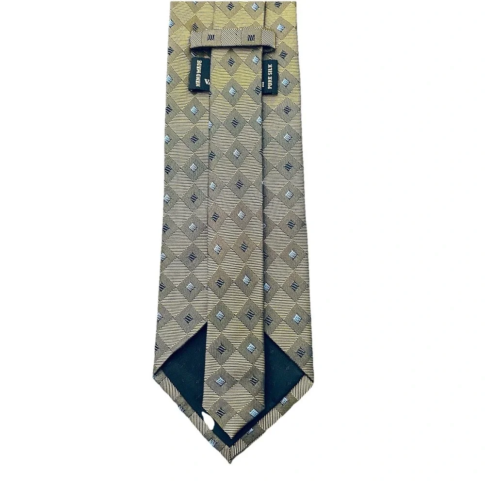 Valerio Garati Mens Silk Handmade Tie Antique Gold Geometric Extra Long 3.5 x 61